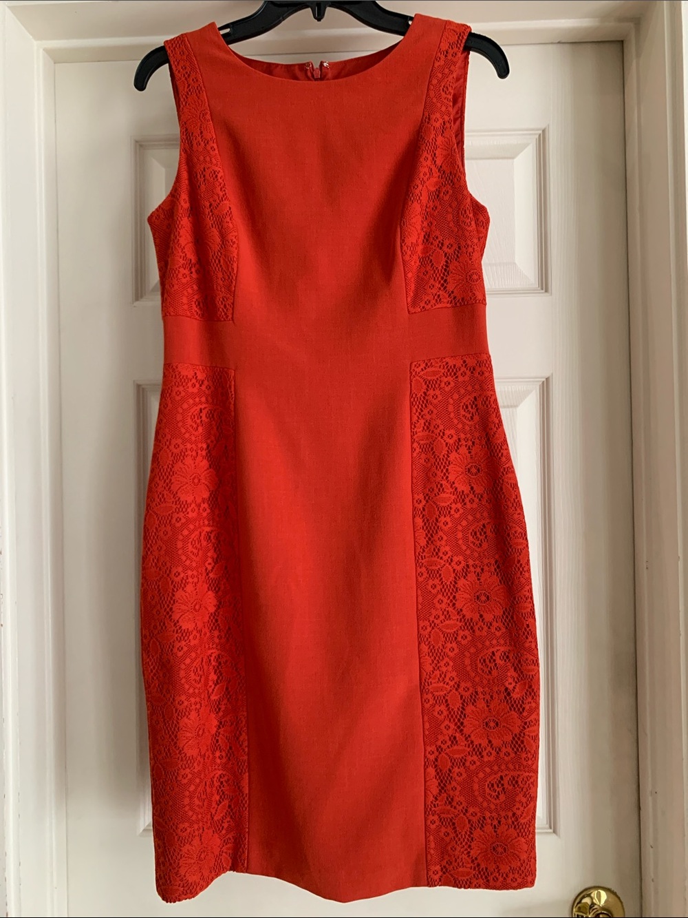Adrianna Papell Orange-Red Lace Panel Sheath Dress